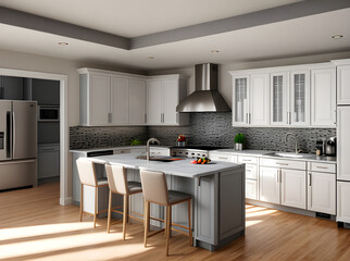 realistic detailed kitchen interior design medium shot