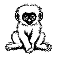 baby gibbon Monochrome illustration, cute baby gibbon silhouette design, Generative AI.
