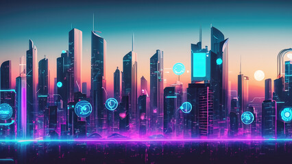 An illustration of an AI-powered city of the future