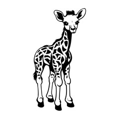 cute baby giraffe Monochrome illustration, Giraffe silhouette design, Generative AI.