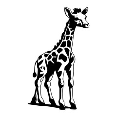 cute baby giraffe Monochrome illustration, Giraffe silhouette design, Generative AI.