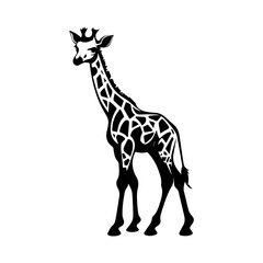 cute baby giraffe Monochrome illustration, Giraffe silhouette design, Generative AI.
