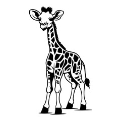 Fototapeta premium cute baby giraffe Monochrome illustration, Giraffe silhouette design, Generative AI.
