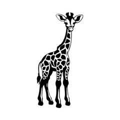 Obraz premium cute baby giraffe Monochrome illustration, Giraffe silhouette design, Generative AI.