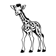 cute baby giraffe Monochrome illustration, Giraffe silhouette design, Generative AI.