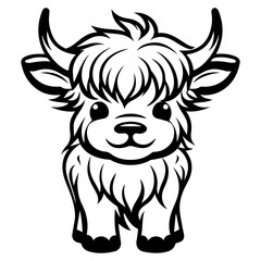 Cute baby highland cow, highland cow Vector Silhouette, Generative AI.