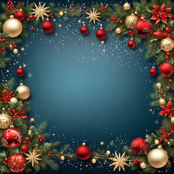 Christmas background with baubles and snowflakes with blank text space by ai generated