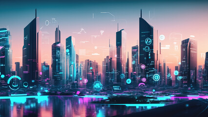 An illustration of an AI-powered city of the future