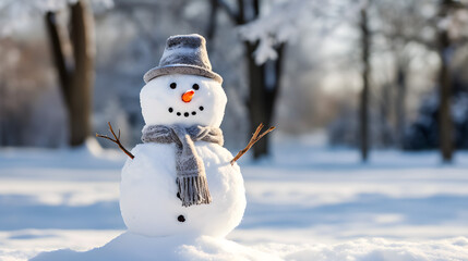 Snowman in the snow. Generative AI