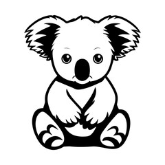 cute baby koala Monochrome illustration, Koala silhouette design, Generative AI.