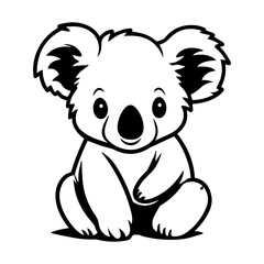 cute baby koala Monochrome illustration, Koala silhouette design, Generative AI.