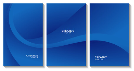 set of covers with abstract modern blue wave gradient background