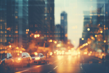 Abstract blurred night street lights background. Defocused image of a city street at night.