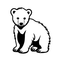 Naklejka premium cute baby polar bear Monochrome illustration, Polar bear silhouette design, Generative AI.