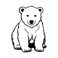 cute baby polar bear Monochrome illustration, Polar bear silhouette design, Generative AI.