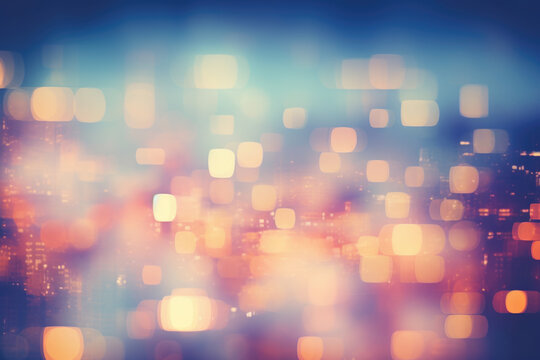 Abstract blurred night street lights background. Defocused image of a city street at night.