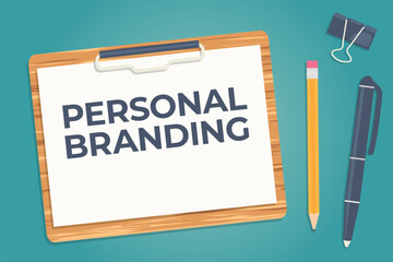 personal branding text on a clipboard, flat lay composition - vector illustration