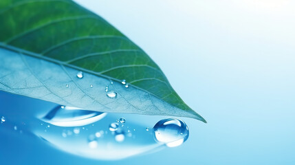  a green leaf with water droplets on it's surface.  generative ai