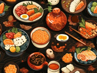 japan food seamless pattern template