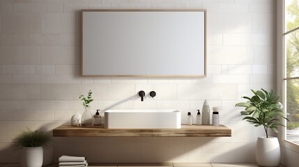 Fototapeta na wymiar beautiful minimal restroom counter top home interior design concept restroom mockup template background