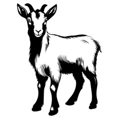 cute baby Goat Monochrome illustration, baby Goat silhouette design, Generative AI.