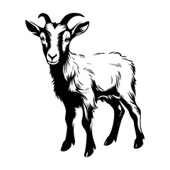 cute baby Goat Monochrome illustration, baby Goat silhouette design, Generative AI.