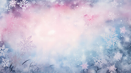  a painting of snow flakes on a blue and pink background.  generative ai
