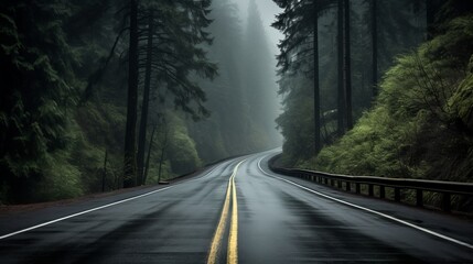 Lonely road in the middle of nowhere, copy space, 16:9 - obrazy, fototapety, plakaty