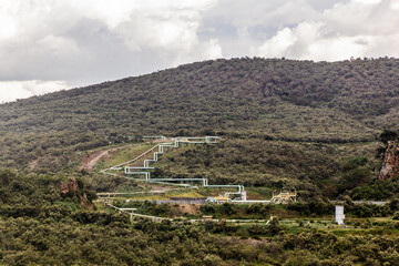 Pipelines of Olkaria Geothermal Power Station in the Hell's Gate National Park, Kenya