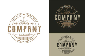 Vintage Retro Classic Cannabis Style Badge Design logo design, Vintage framed logo. Vintage label.