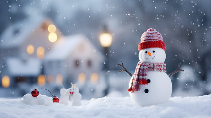 Naklejka na ściany i meble Snowman in the snow. Generative AI