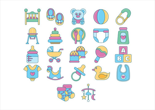 Baby stuff icon collection, newborn ,kids and toddler toy vector graphic illustration