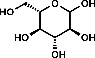 L-glucopyranose C6H12O6 structural formula, projection of L-glucose, vector illustration