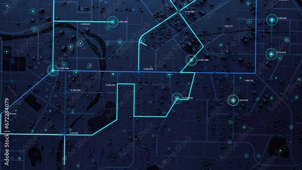 Poster 3d rendering top view city map with navigator line and destination gps technology transportation, fu