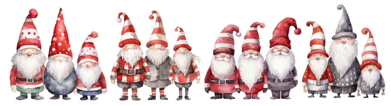 set of Watercolor Three Santa Claus cut out transparent isolated on white background ,PNG file
