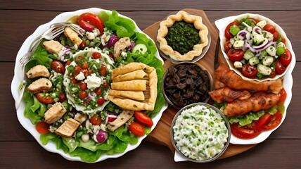 vegetables in a basket,Assorted variety of Arabic and Middle Eastern food on a dark rustic...