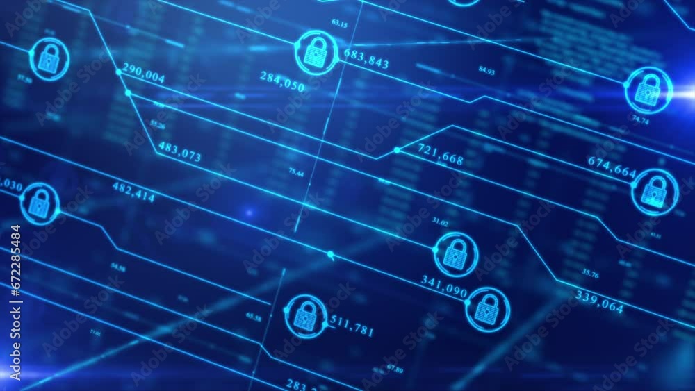 Poster padlock cyber security concept. futuristic hud head up display interface with basic geometry and lin