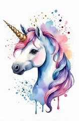 Watercolour Unicorn Head. Generative AI