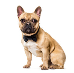 Sitting French bulldog dog wearing a bow tie, cut out