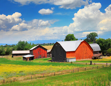 Rustic Barns in a Farm Landscape