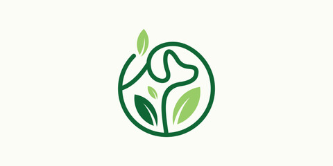 minimalist logo with dog and plant elements inside a circle