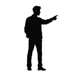 Man with Pointing Gesture Silhouette on White