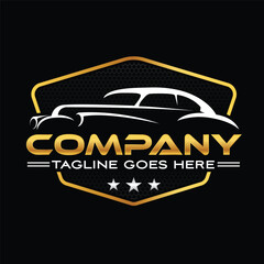 Vector illustration of a modern logo with a car on the black background
