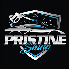 Vector illustration of a modern pristine shine logo with a car on the black background