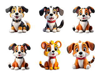 Set of cute little puppy dog minimal 3D style characters isolated on transparent PNG background PNG AI Generative