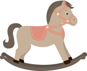 Vector illustration of rocking horse in cartoon style. Vintage toy rocking horse