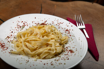 Delicious Italian pasta, Spaghetti, Fettuccine, Macaroni, Fusilli, Bow ties, Penne