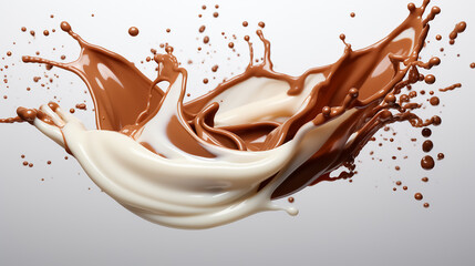 Chocolate and milk splash. Chocolate splash close up isolated on white background with clipping path. High quality photo. 