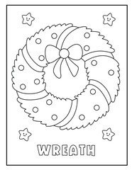 Christmas wreath coloring page for kids