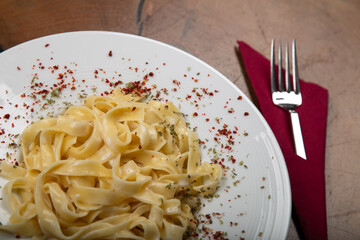 Delicious Italian pasta, Spaghetti, Fettuccine, Macaroni, Fusilli, Bow ties, Penne